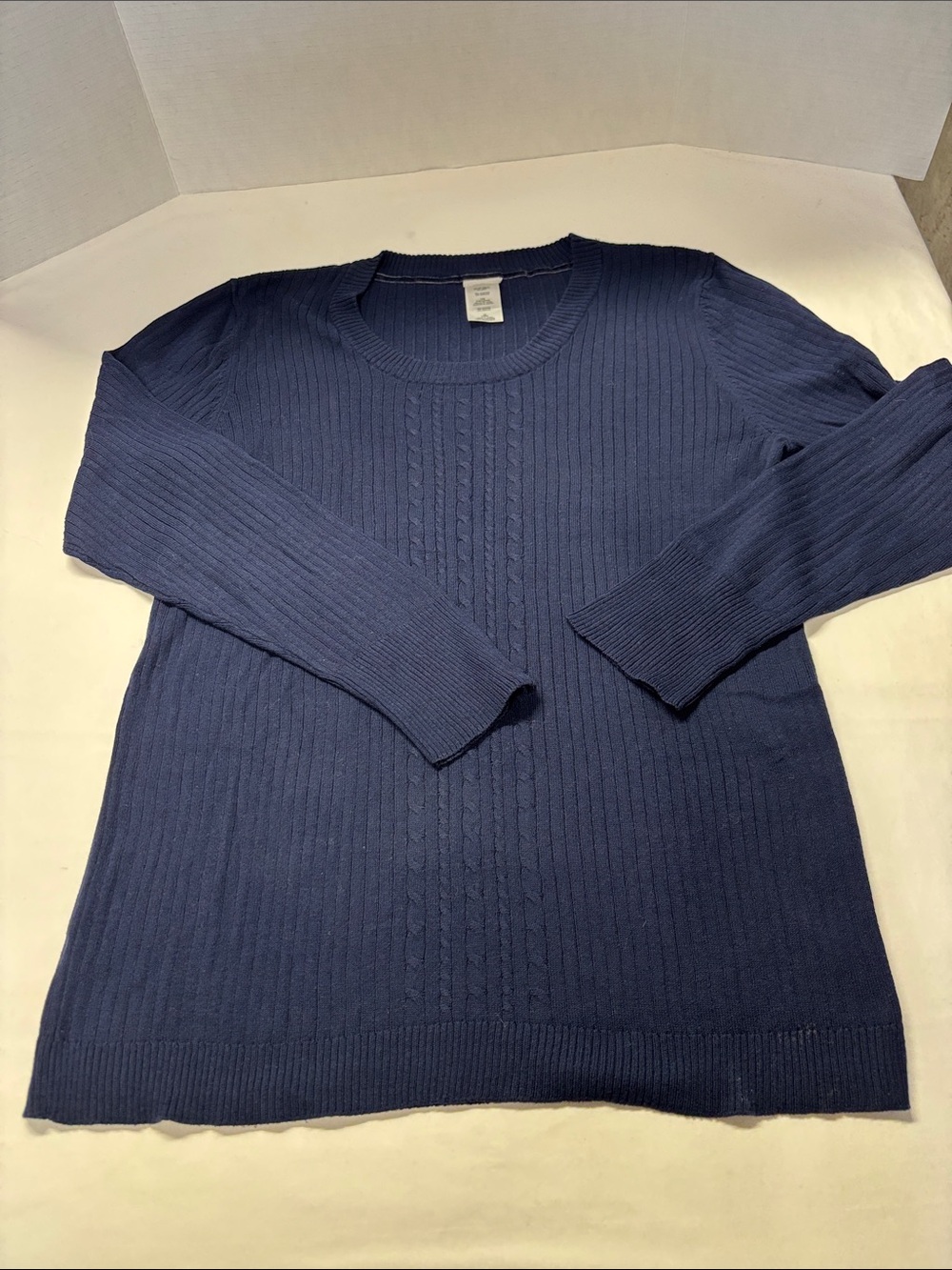 Just My Size Navy Crewneck Cable Knit Sweater 60% Cotton.